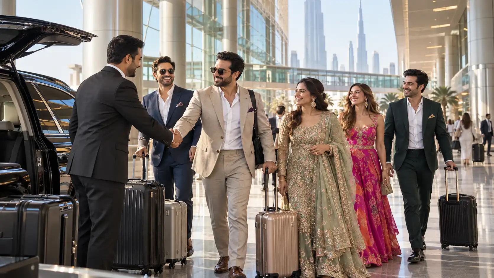 Driver meeting wedding guests at Dubai airport arrivals